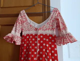 Traje Flamenca Rojo Lunares Blanco