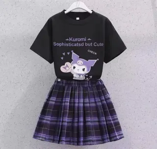 Conjunto Kuromi: Camiseta y Falda Plisada
