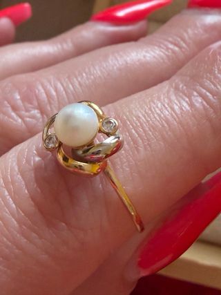 Anillo Oro 18k Perla y Diamante