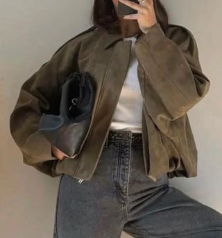 Giubbotto bomber camoscio verde