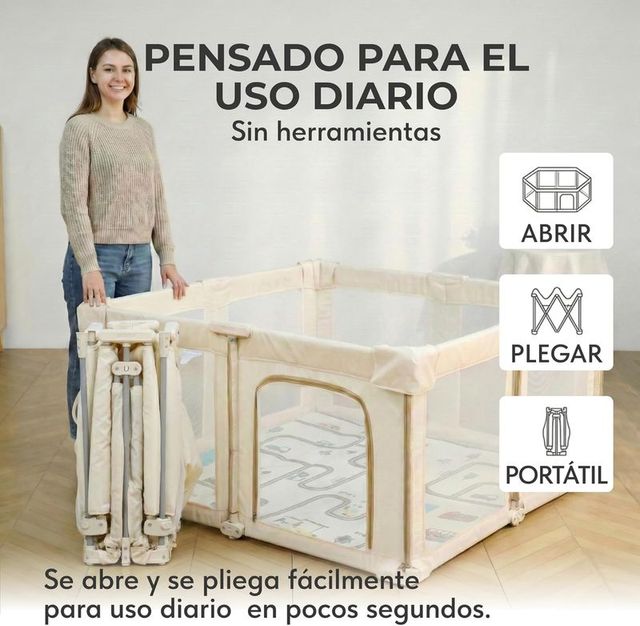 PARQUE INFANTIL PLEGABLE BEBE+ALFOMBRA 130cm BEIG
