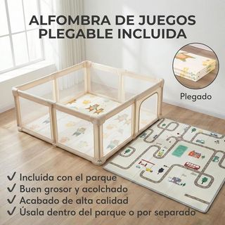 PARQUE INFANTIL PLEGABLE BEBE+ALFOMBRA 130cm BEIG