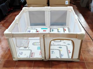 PARQUE INFANTIL PLEGABLE BEBE+ALFOMBRA 130cm BEIG