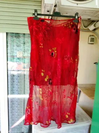 Gonna lunga fantasia floreale rossa " nuova "