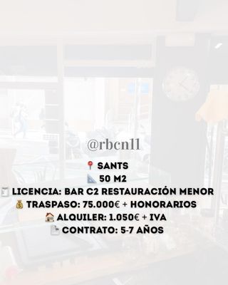 Traspaso Cafeteria Bar C2 con terraza en Sants