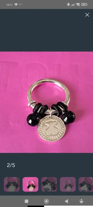 Anillo Tous Plata 925 con Abalorios Negros