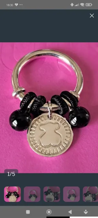 Anillo Tous Plata 925 con Abalorios Negros