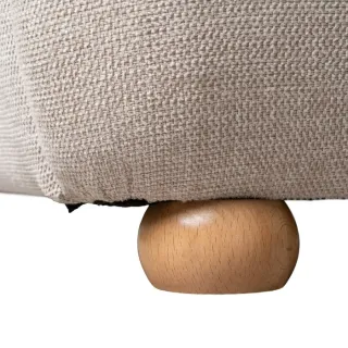 Cama tapizada beige/gris con base de láminas