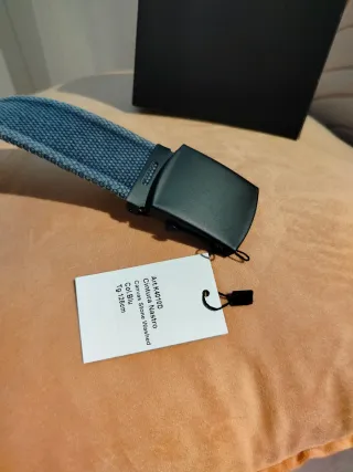 Cintura uomo tela grigia fibbia nera