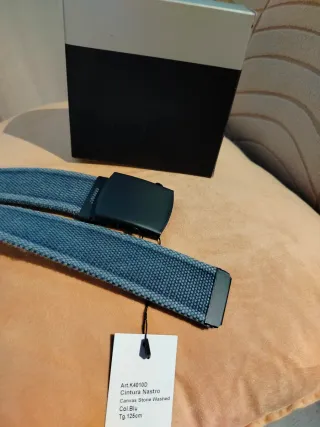 Cintura uomo tela grigia fibbia nera