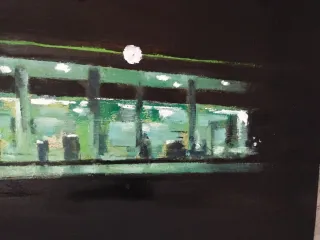Cuadro Óleo Gasolinera Noche