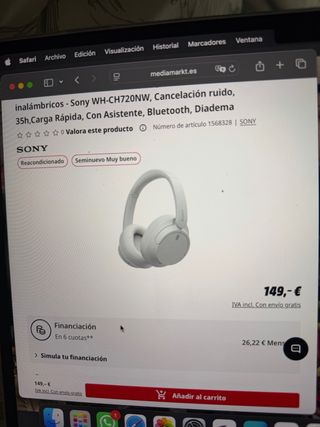 Auriculares Sony WH-CH720NB Inalámbricos