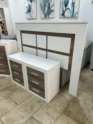 Dormitorio completo barato cabecero mesitas cómoda