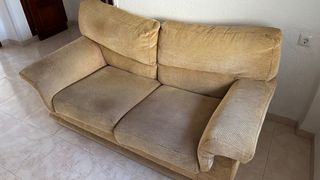 Sofá de 2 plazas tela beige/amarillo