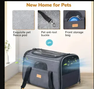 Transportín para mascotas gris y negro