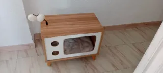 Rascador para gatos con túnel y casa