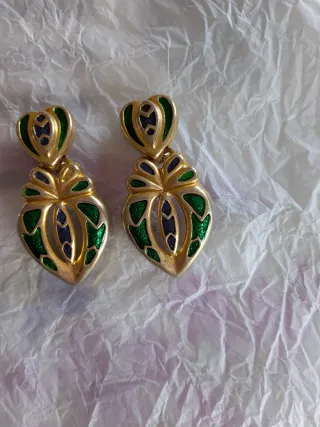 Pendientes Vintage Corazón Oro y Verde