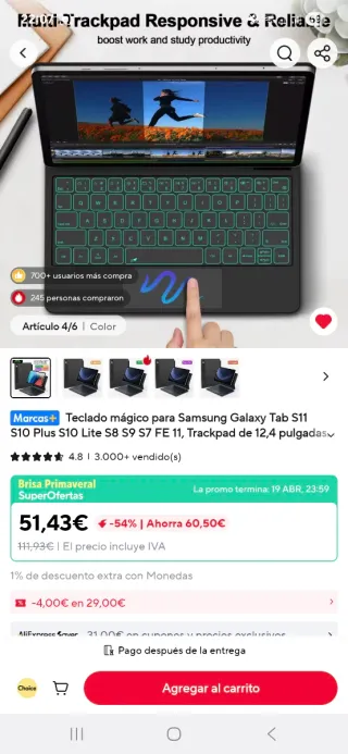 Teclado Mágico Samsung Tab 10,9 para S11/S10/S9/S8