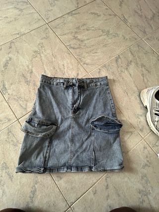 Gonna jeans cargo blu