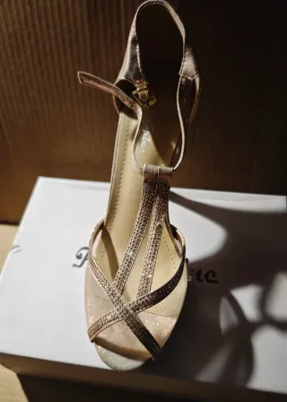 Zapatos tacón con plataforma champagne T40