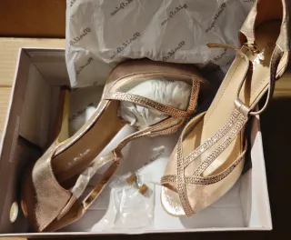 Zapatos tacón con plataforma champagne T40