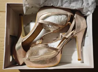 Zapatos tacón con plataforma champagne T40