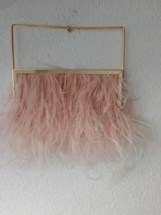 Bolso Clutch Plumas Salmón Dorado