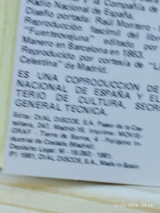 2 Cassettes Teatro Clásico Español Fuenteovejuna