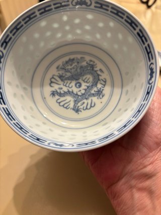 Cuenco porcelana china, con plato y cuchara