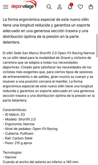Sillín Selle San Marco Shortfit 2.0 Open-Fit