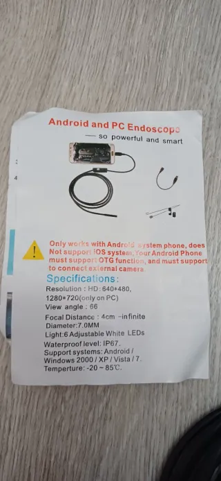 Endoscopio Android/PC 7mm 6LEDs IP67