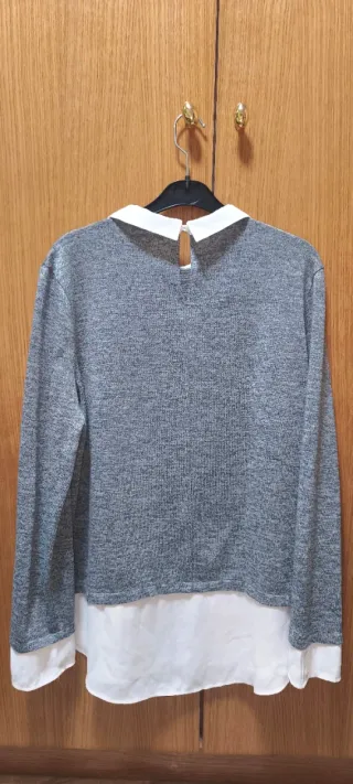 Jersey gris y blanco mujer