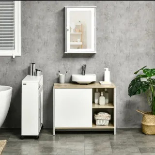 Mueble de baño madera y blanco