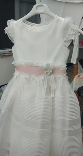 Vestido de comunión niña blanco y rosa