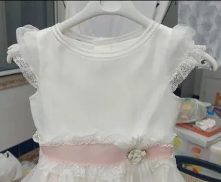 Vestido de comunión niña blanco y rosa