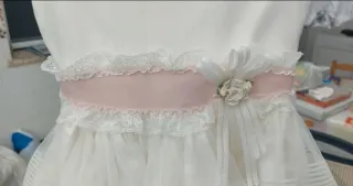 Vestido de comunión niña blanco y rosa