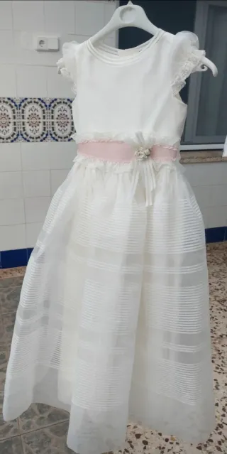 Vestido de comunión niña blanco y rosa