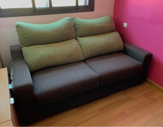 Sofá Cama Tela Marrón y Verde