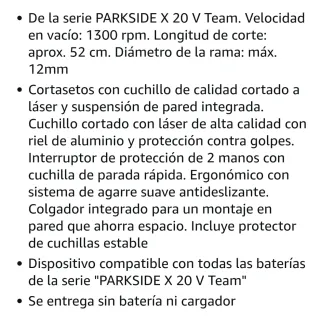 Cortasetos Parkside a batería