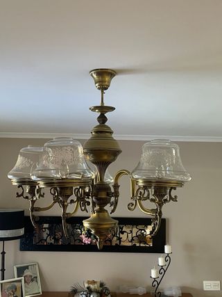 Lámpara salón de bronce portugués   y cristal