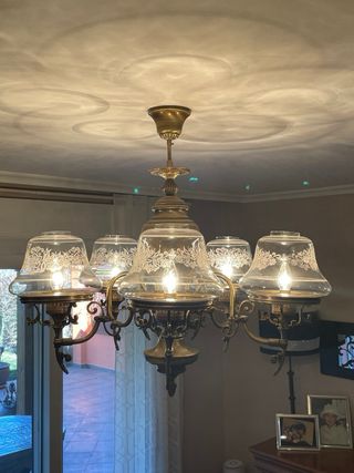 Lámpara salón de bronce portugués   y cristal