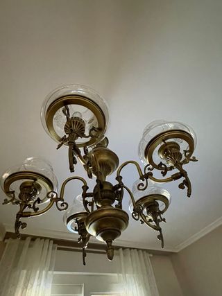 Lámpara salón de bronce portugués   y cristal