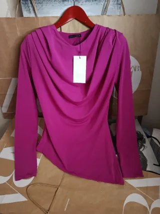 Blusa Zara Talla Única Rosa Drapeada