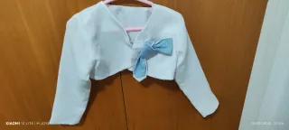 Vestido fiesta niña 2 piezas blanco y azul