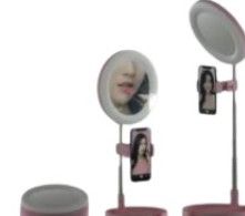 Espejo con luz extensible y soporte para móvil