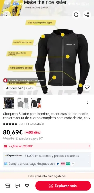 Malla moto Sulaite con protecciones