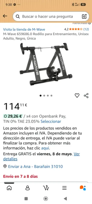 Rodillo M-Wave para Bicicleta Usado 2 veces