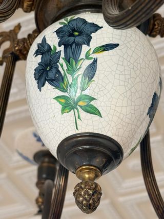 Lámpara Vintage Manises Delft Cerámica Metal araña