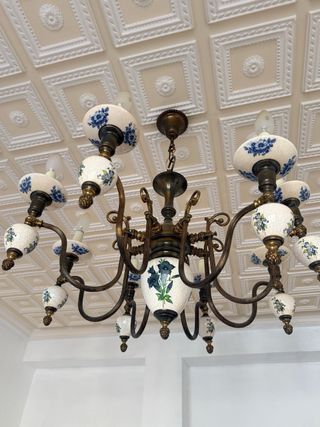 Lámpara Vintage Manises Delft Cerámica Metal araña