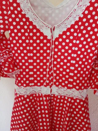 Traje Gitana Niña Rojo Lunares Blanco